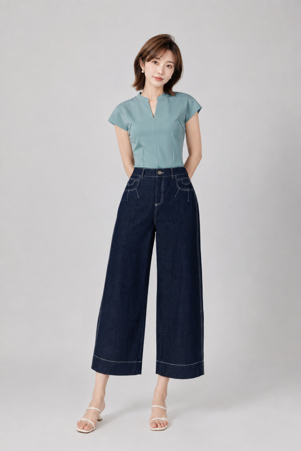 2134 Contrast Stitch Wide Leg Pants