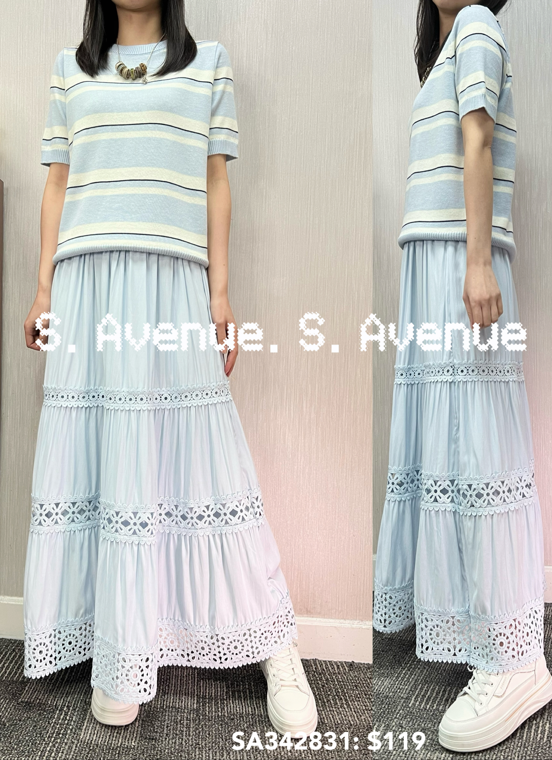 SA342831: 短袖間條線top