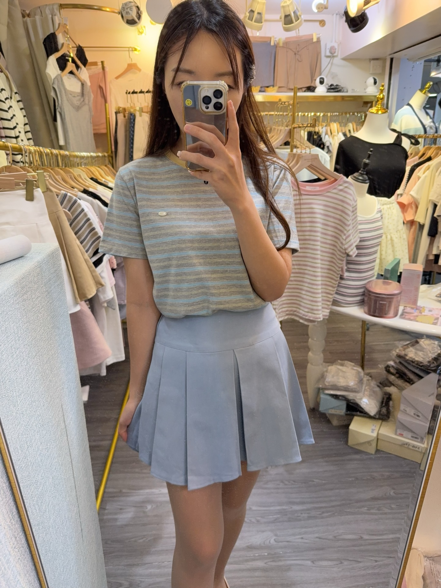 🌸夏日糖果色百搭純棉Tee🌼超舒服3 色下身是牛仔布料百褶裙後橡筋3 色