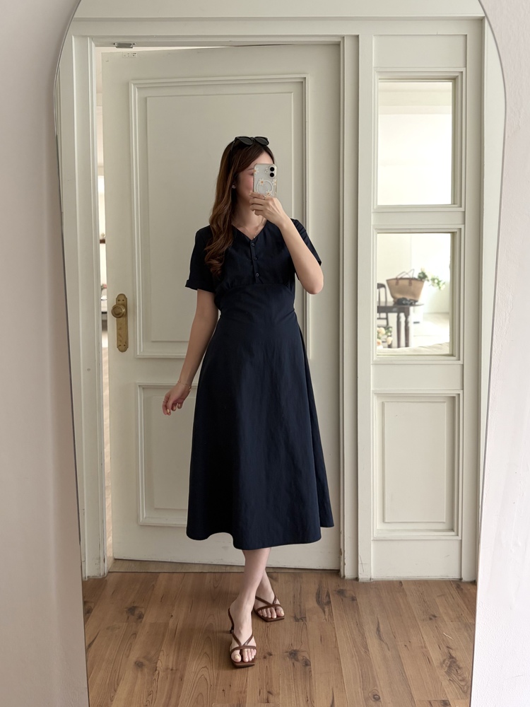 Evie Front Button Dress (Navy)
