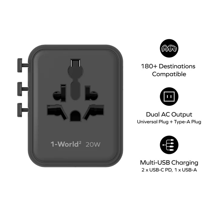 Momax 1-World² 20W 三接口旅行充電插座 UA26