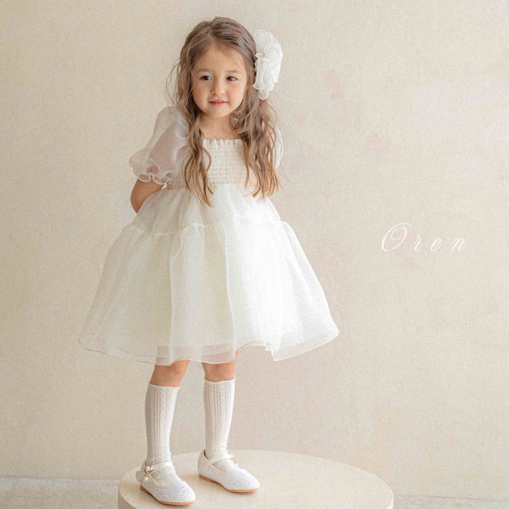 ☀️預訂 韓國直送☀️🇰🇷Oren兩色歐根紗泡泡袖包屁裙/連身裙