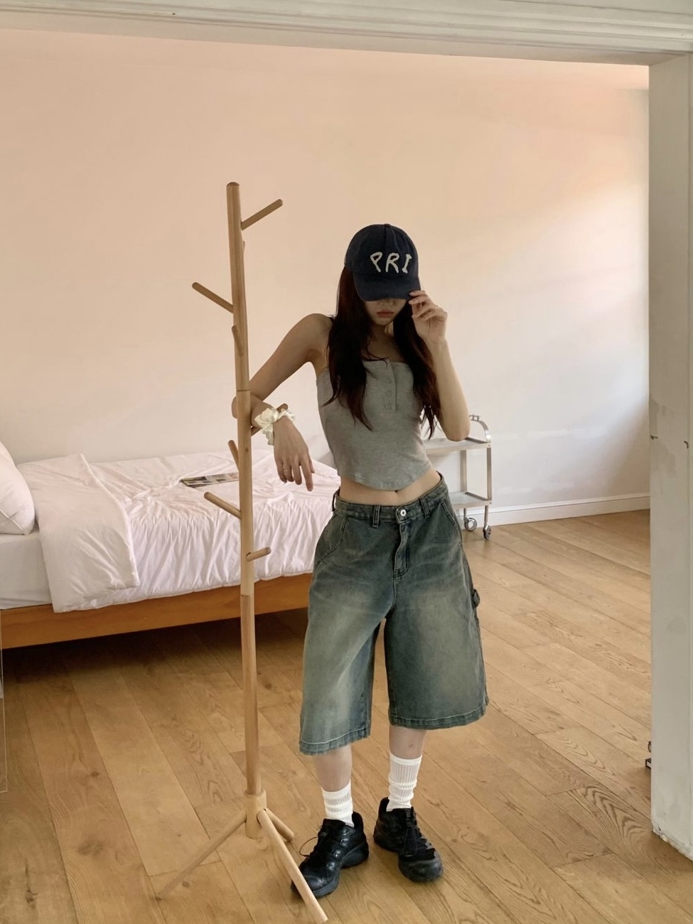 Washed Cargo Denim Bermuda Shorts