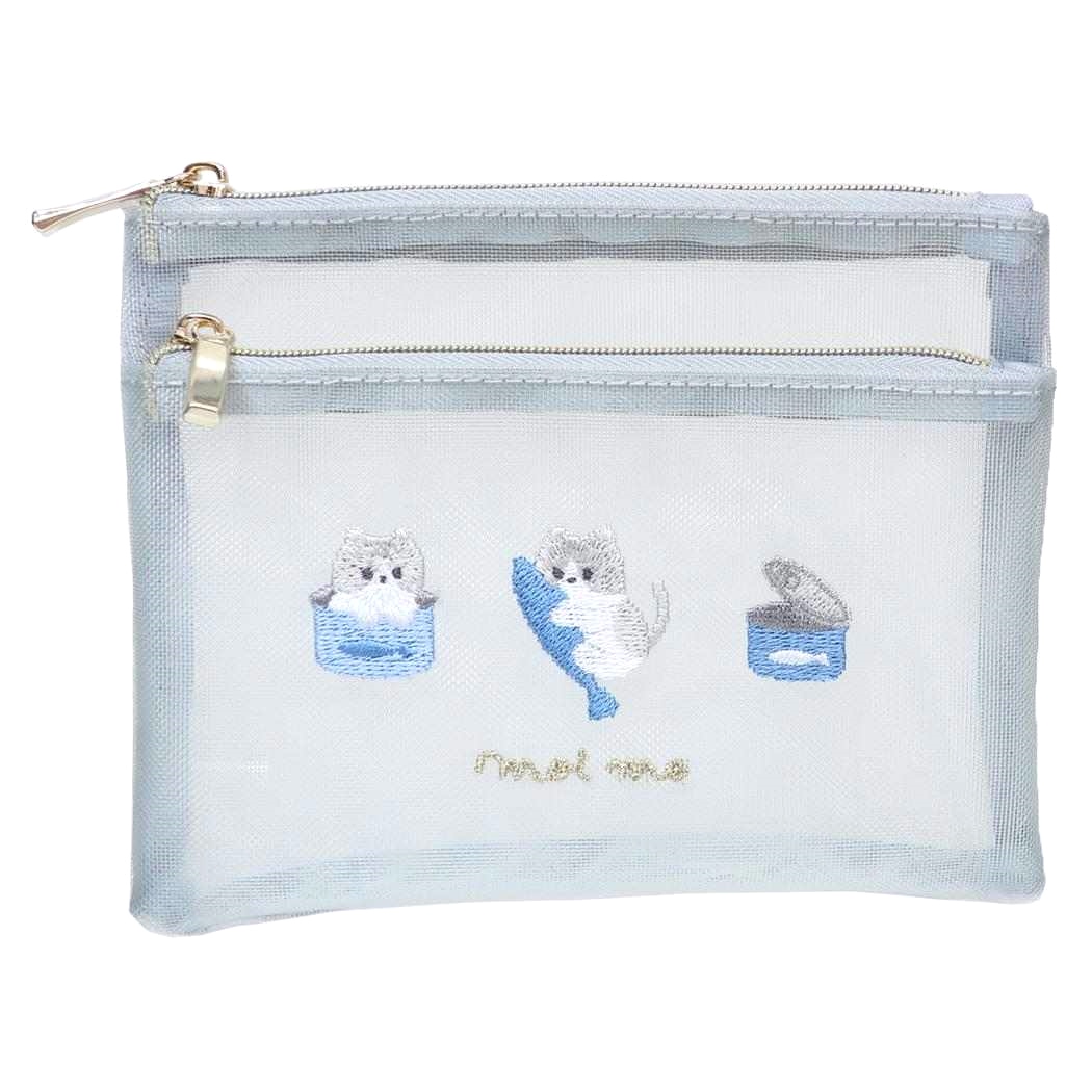 現貨｜日本 Q-LiA 貓貓 刺繡 網袋 化妝袋 收納袋 (09551)