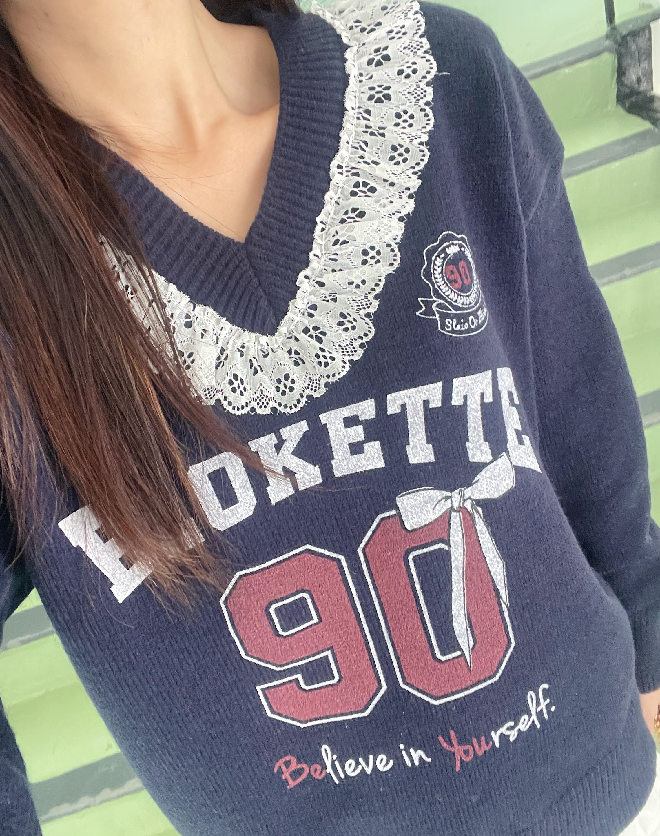 K5532 Lace邊V領針織top