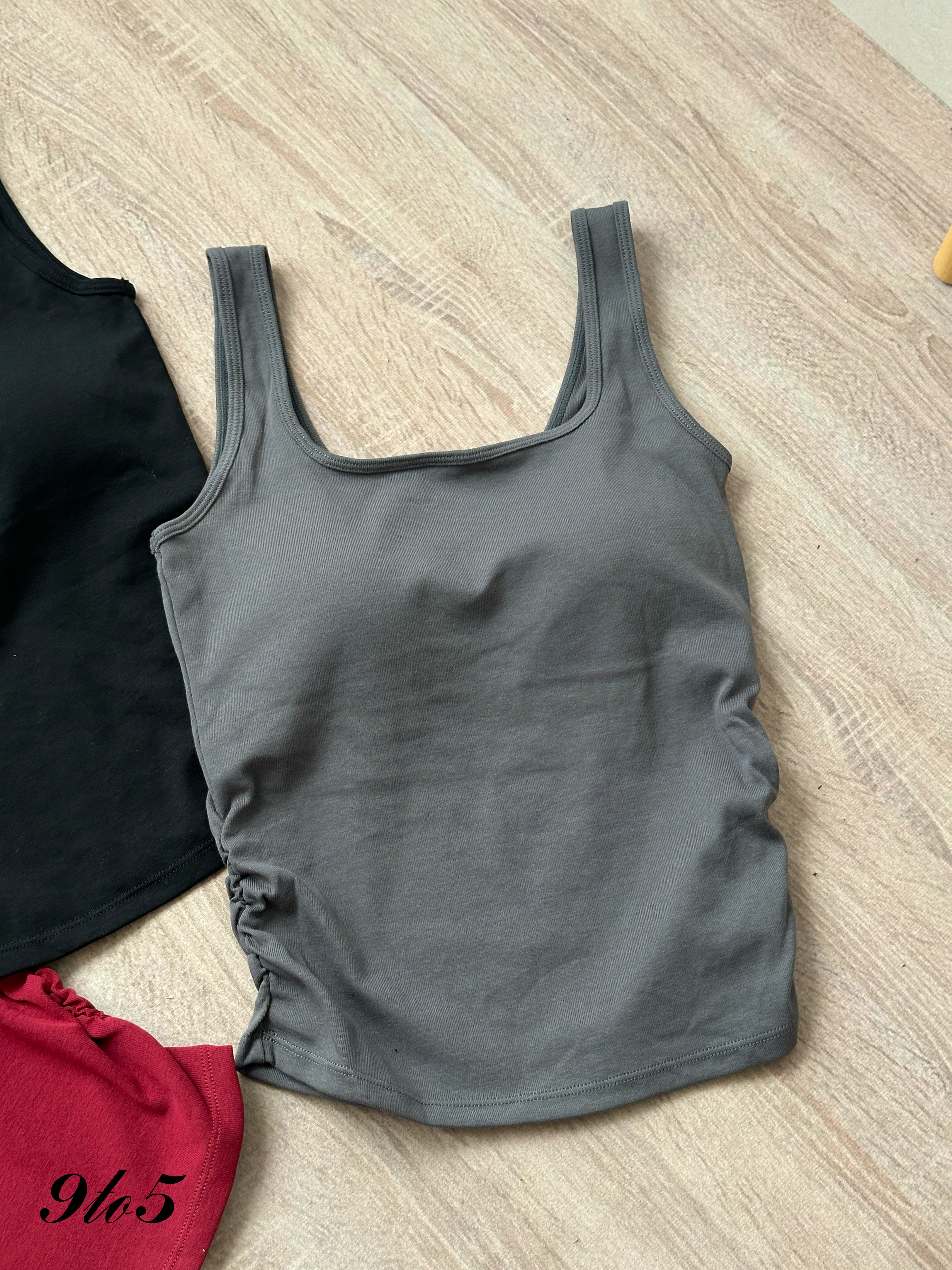 T4347 Square Neck Ruched Camisole - 3 Colors 