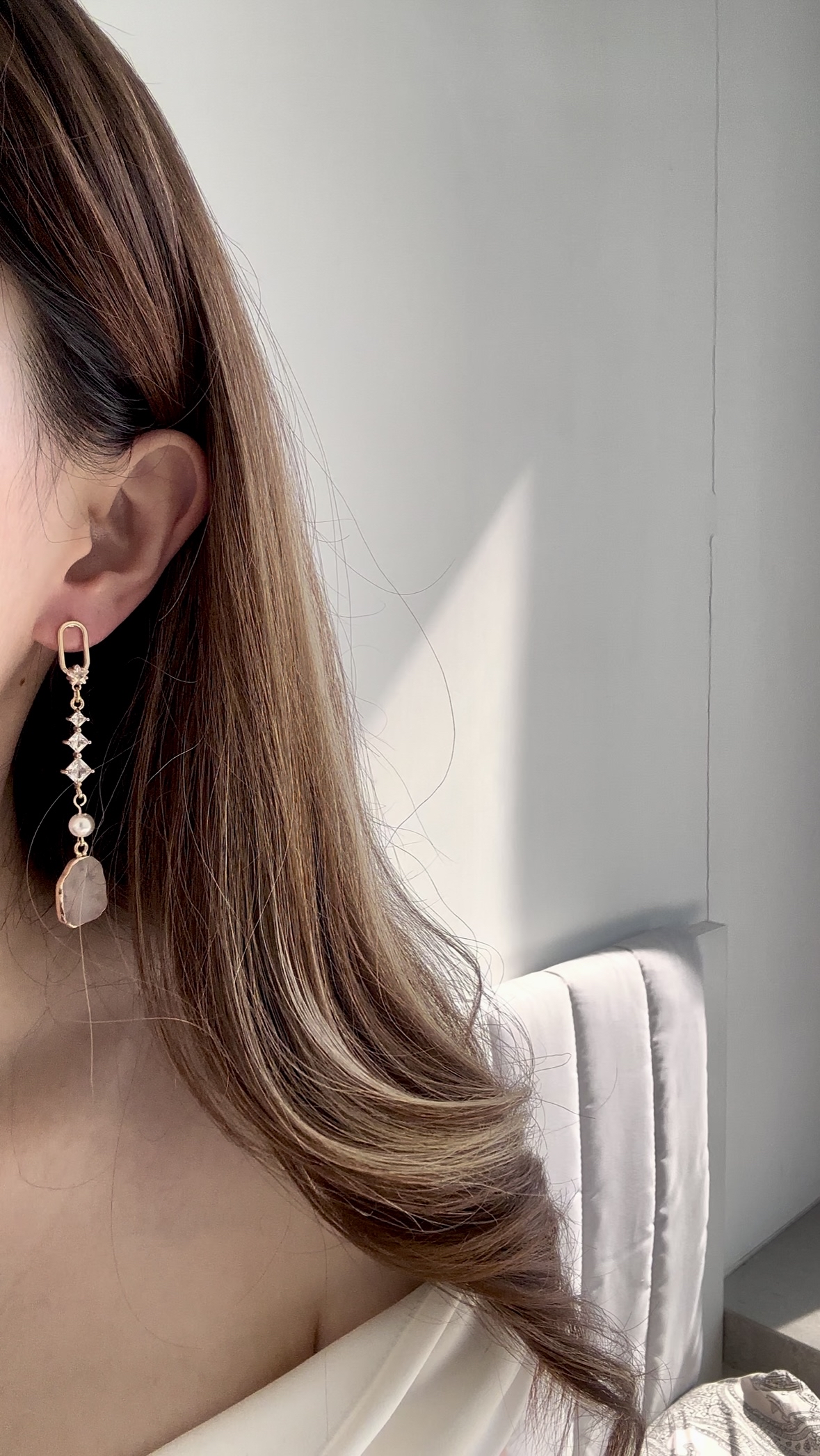 漸變粉水晶花耳環💓