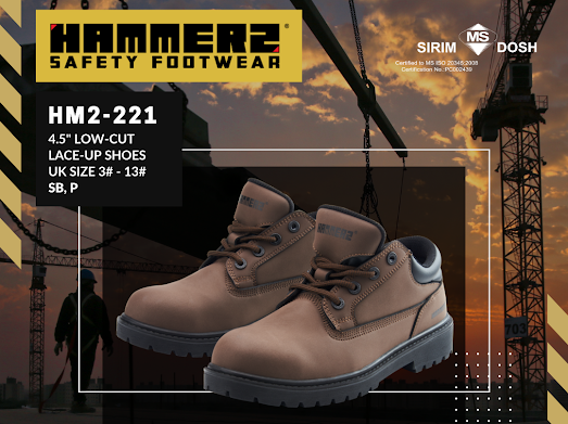HAMMER 2 SAFETY FOOTWEAR HM2-221 4.5'' Low Cut Lace-Up Shoes SIRIM and DOSH Approved Kasut Keselamatan