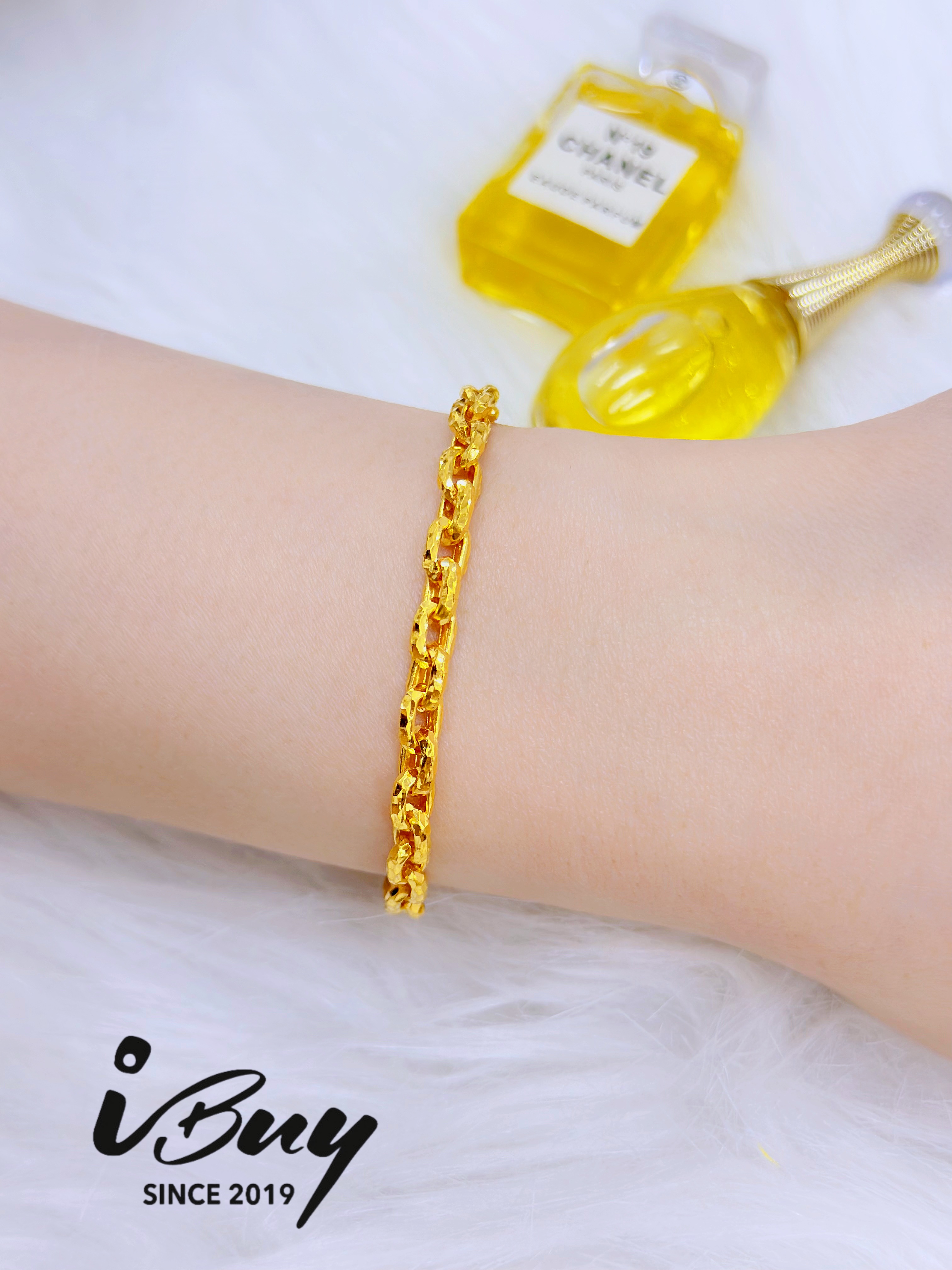 916 GOLD 4.5MM DIAMOND CUT CABLE BRACELET 916 金 4.5MM菱格万字手链
