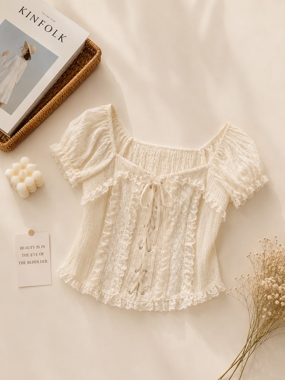 A012302 Korean Sweet Puff Sleeve Crop Top