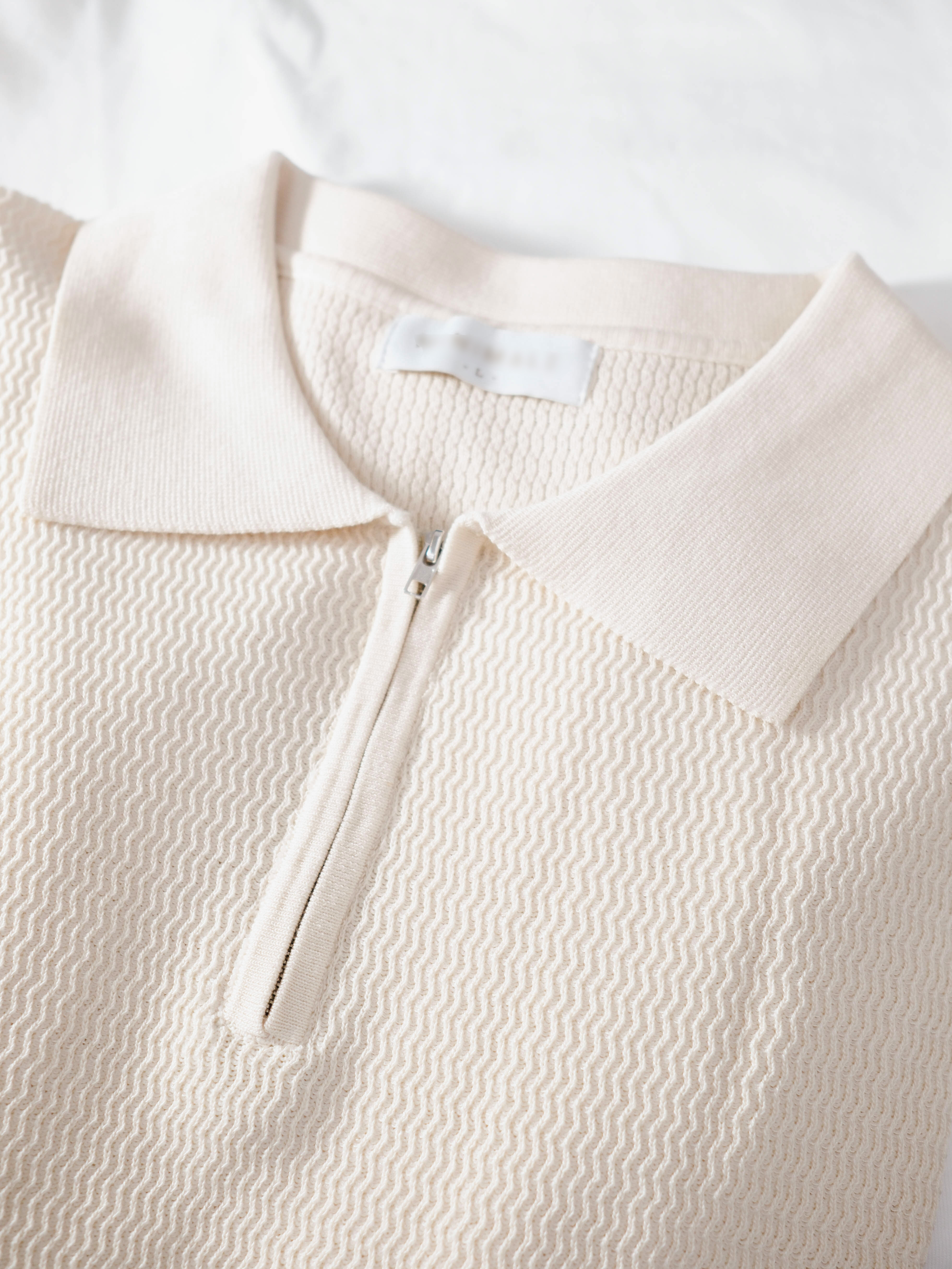Beige Zipper Knit Polo (Grey)