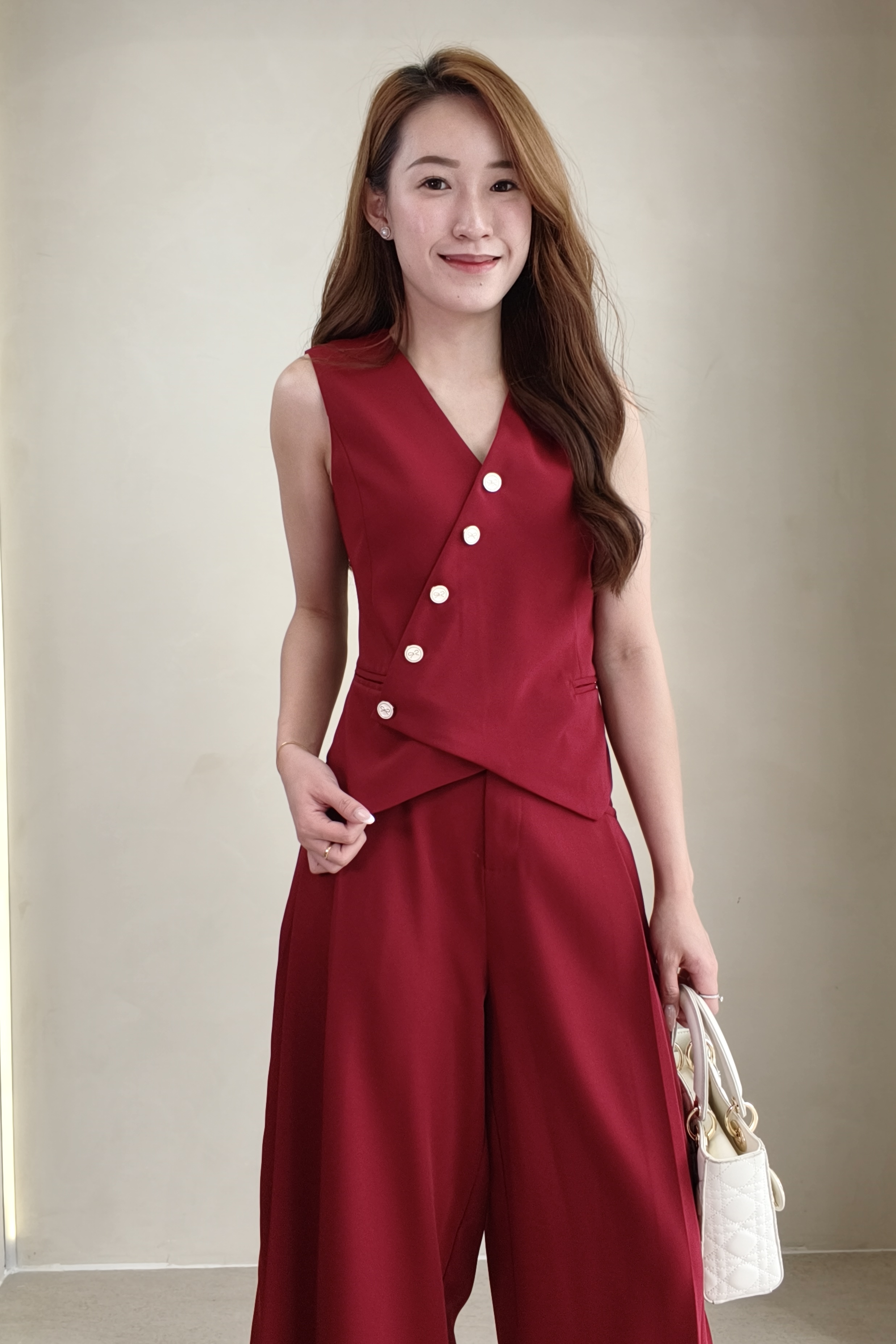 210603 Asymmetric Button Tailored Vest Top