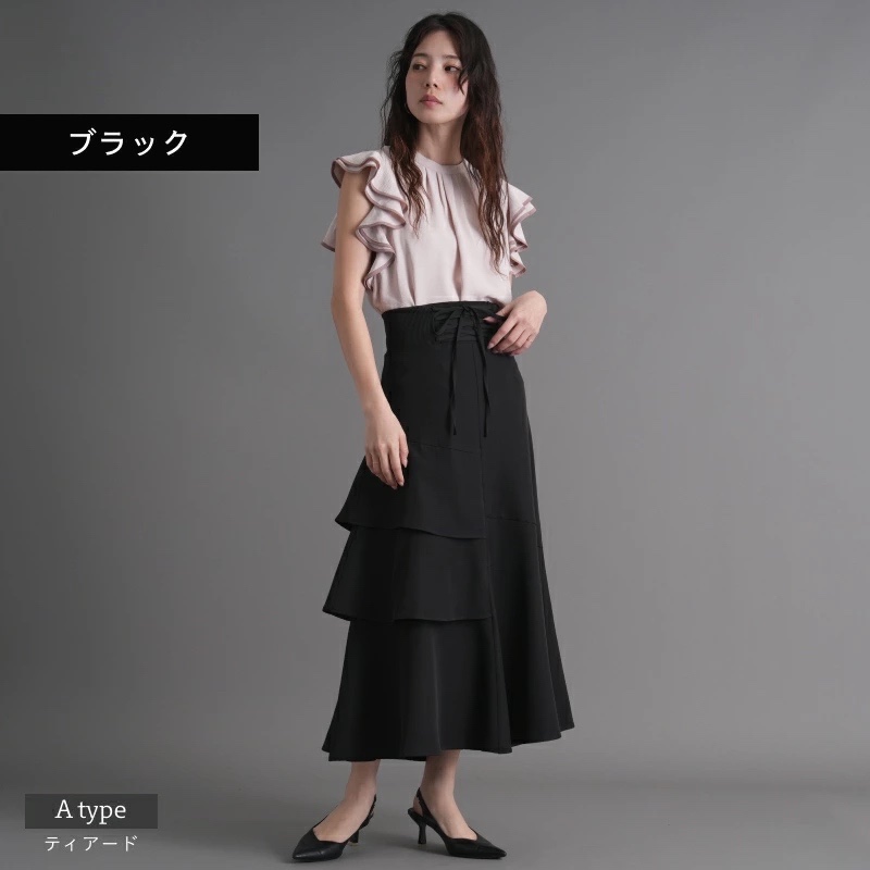 <JP> 超限量！Lace Up Asymmetry Tiered Skirt * 5色入  <預購>
