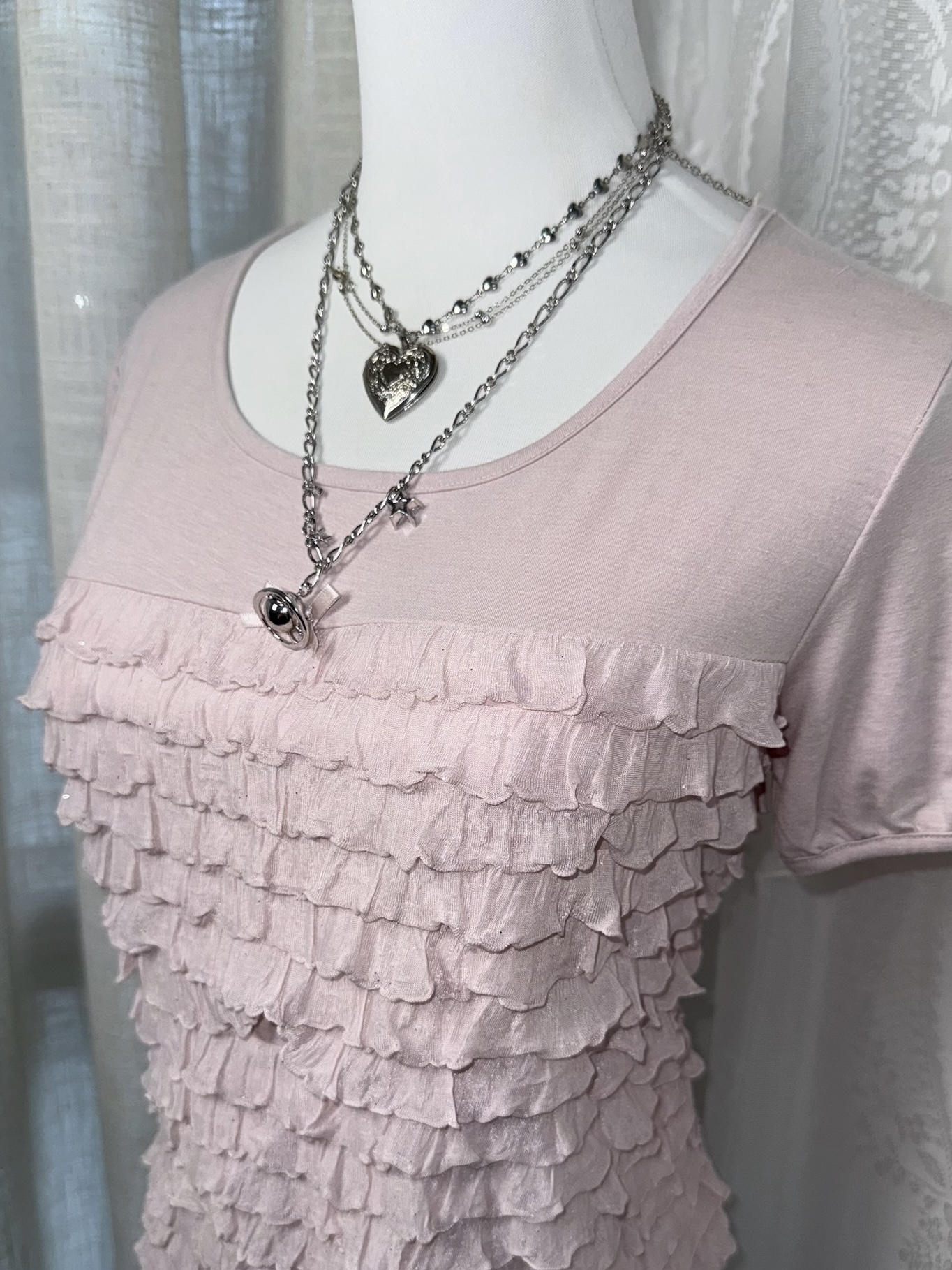 Pink Ruffle Tiered Short Sleeve Top