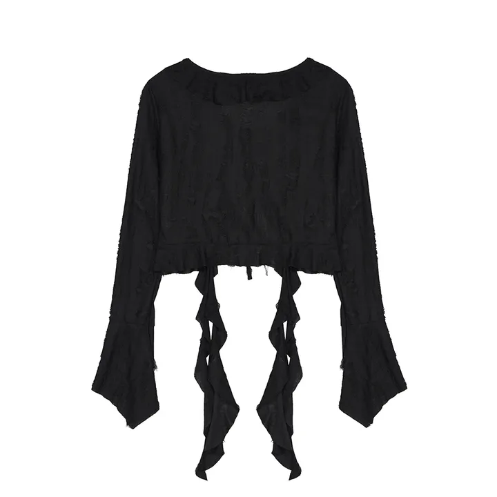 [NICK NICOLE] DISTRESSED RUFFLE TIE CARDIGAN (3款)