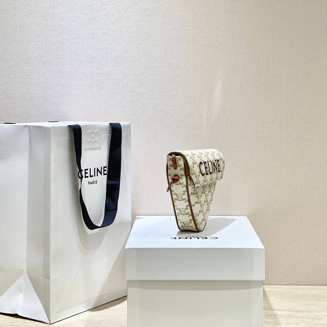 🔥大货实拍图 𝗖𝗘𝗟𝗜𝗡𝗘 ♥ 𝗧𝗥𝗜𝗢𝗠𝗣𝗛𝗘 𝗖𝗔𝗡𝗩𝗔𝗦三角形手袋 𝑪𝒆𝒍𝒊𝒏𝒆2021春夏竟出其不意的玩起了异形包，三角形造型很是别致，彰显不羁姿态，男女同款，吸晴选手✔ 型号：195902 尺寸：21*15*4cm