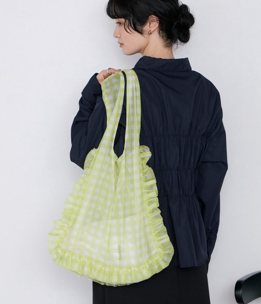日本荷葉邊格紋袋