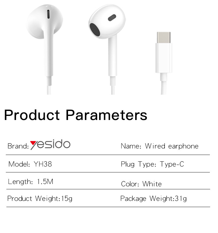 Yesido YH38 Type-C plug Wired Earphone