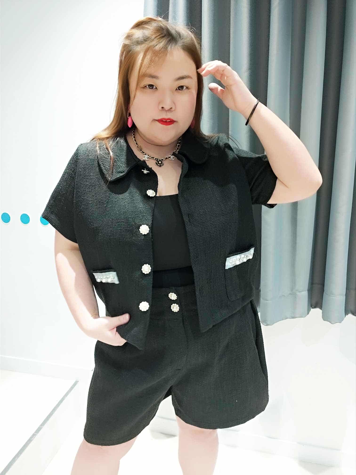 DSD06 珍珠钮小香风裤子套装