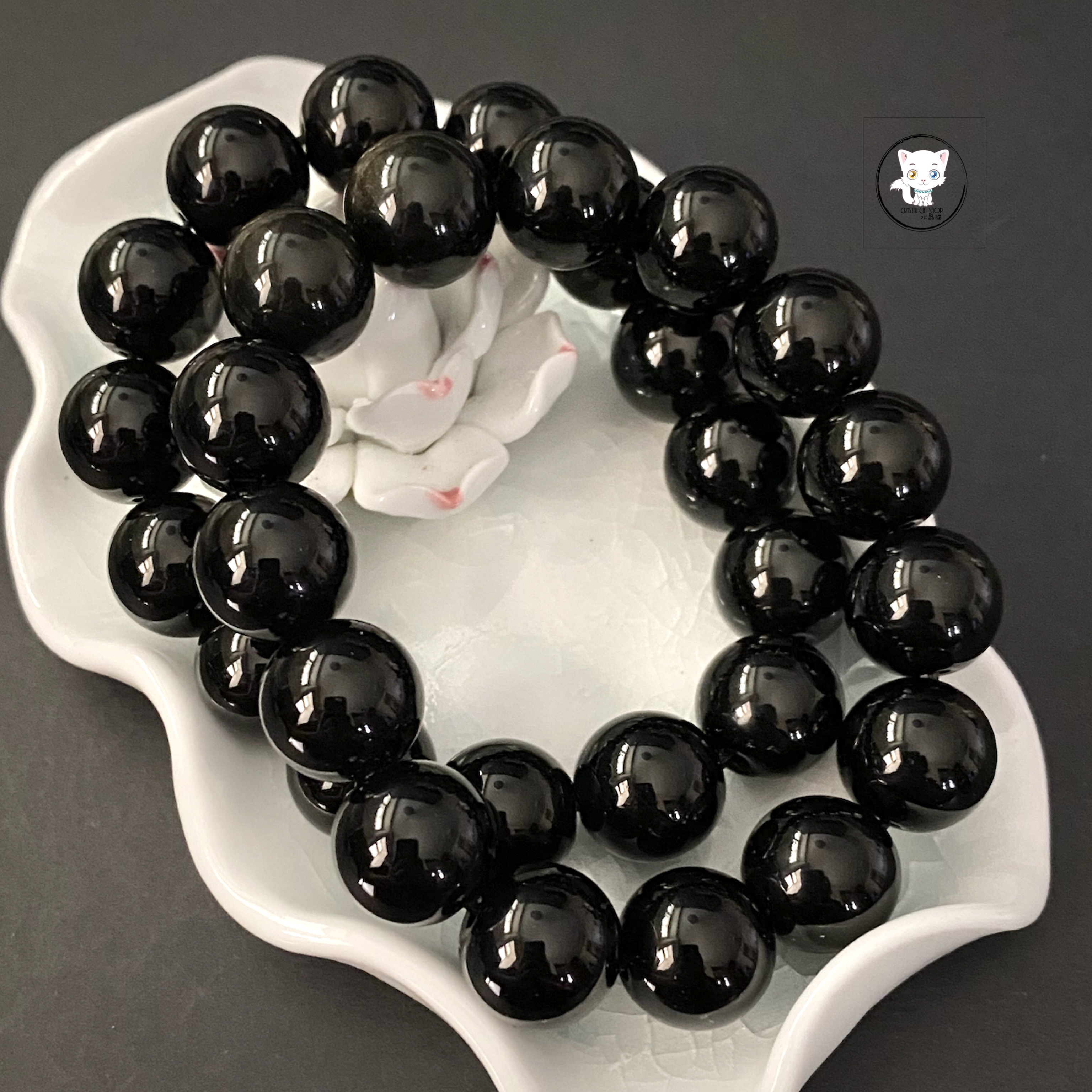 天然黑曜石手鏈 14mm