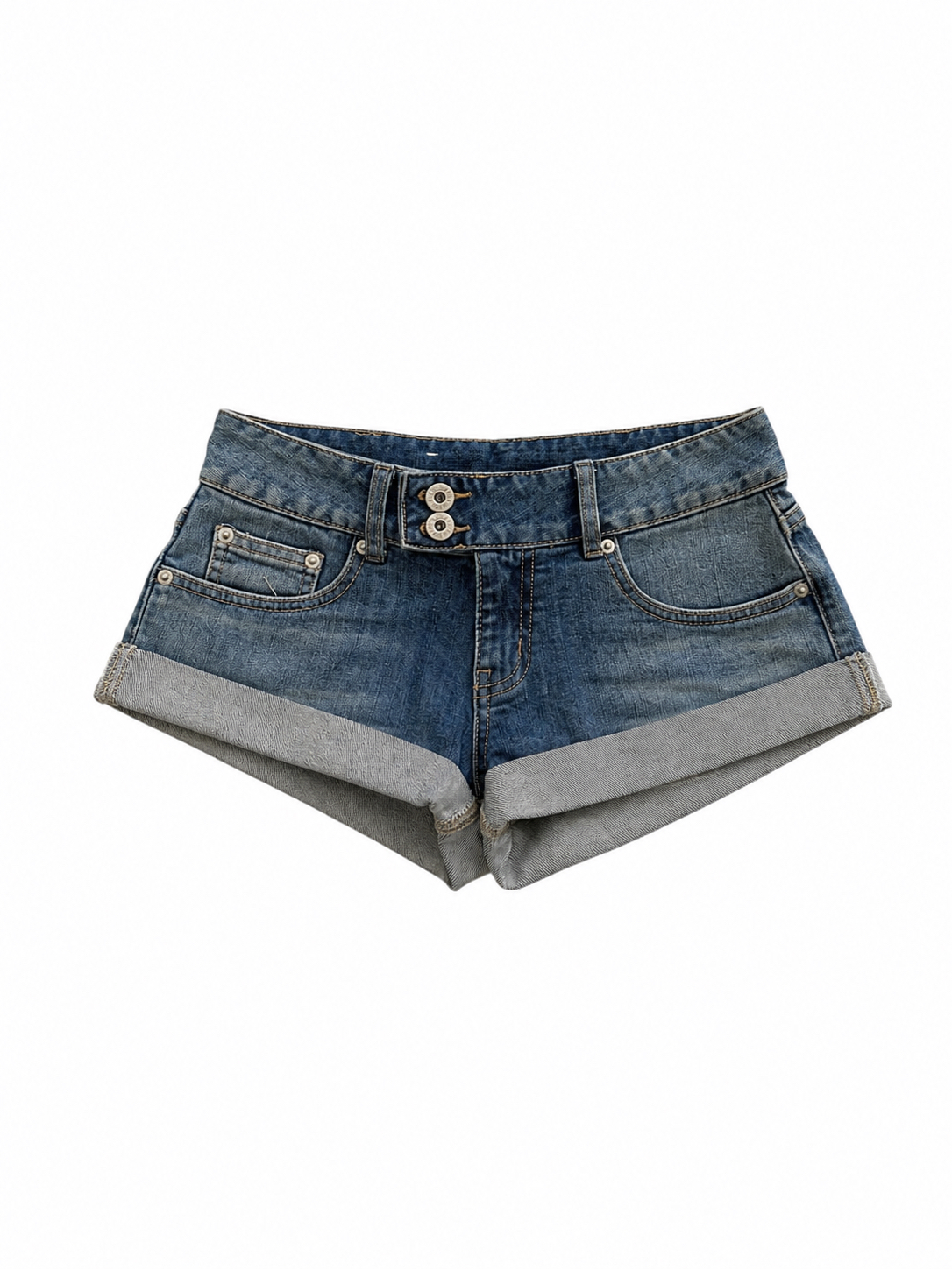 Cuffed Low-Waist Denim Shorts