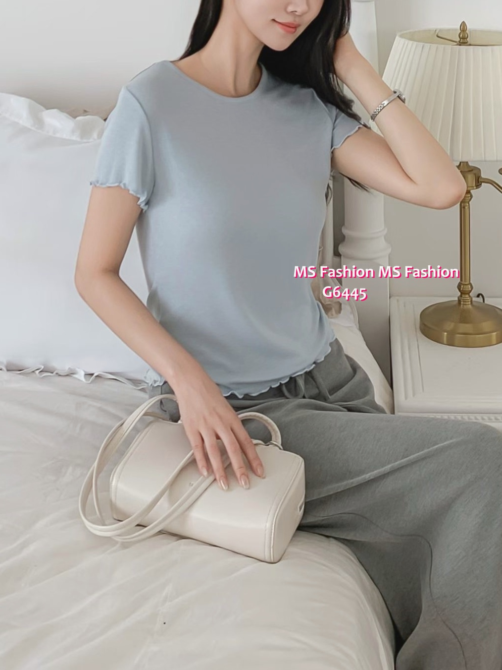 G6445 木耳邊淨色top