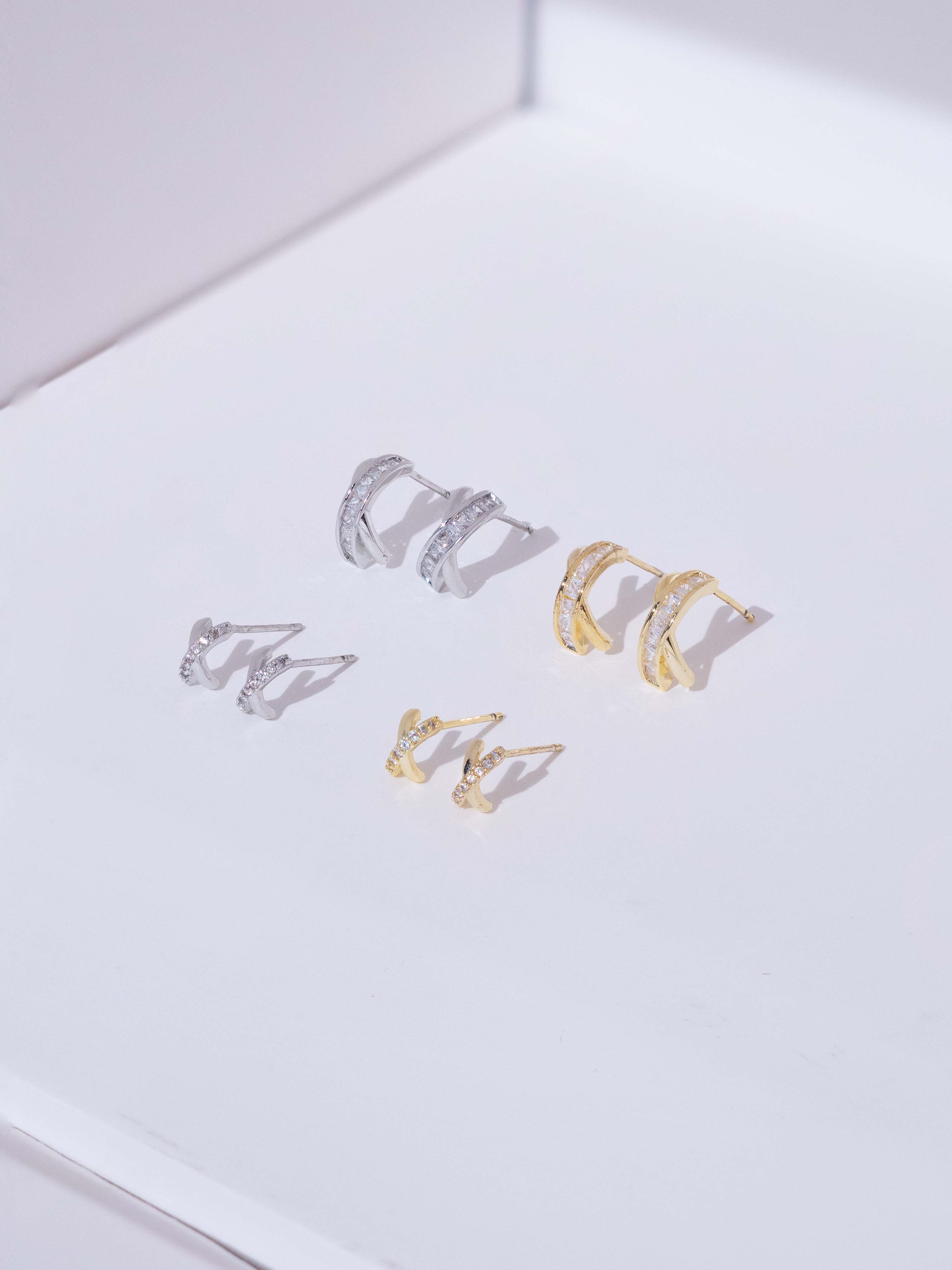 Crystal Pave Huggies Stud Earrings (Silver post)