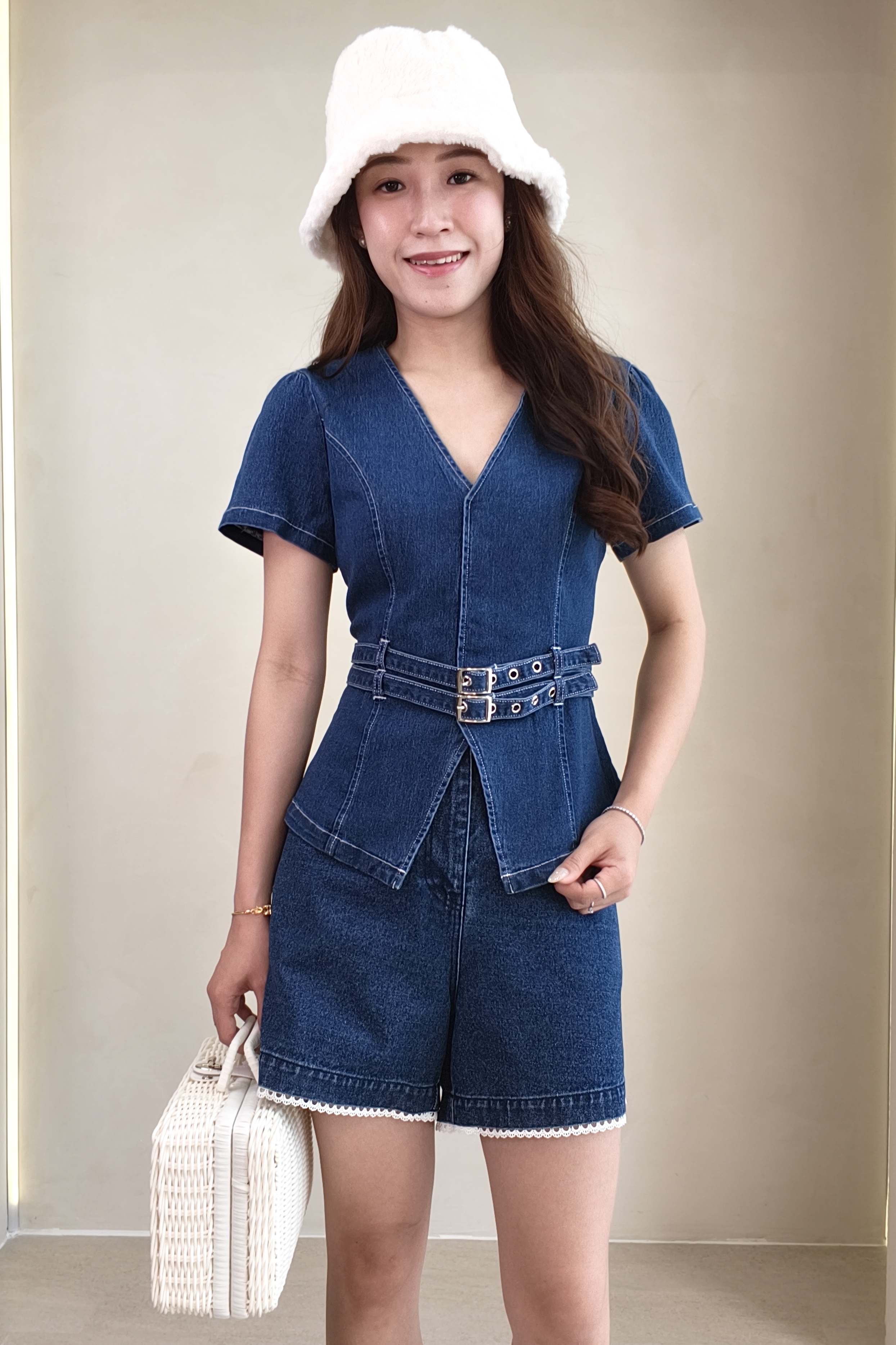 308101 Denim Sculpt Peplum Top