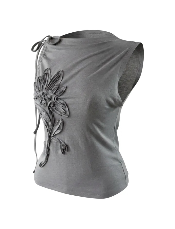 Floral Applique Ruched Tank Top