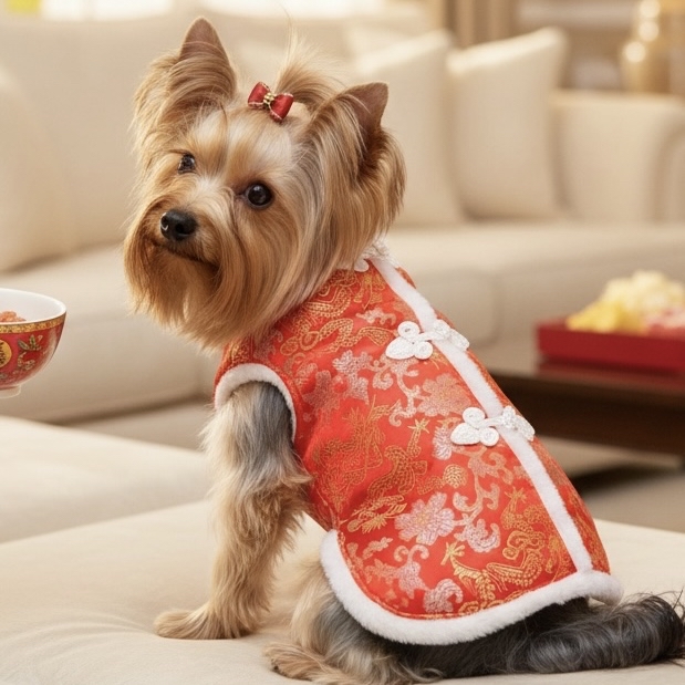 S485R 白毛邊賀年衫- 紅色 White fur edge New Year's shirt - red