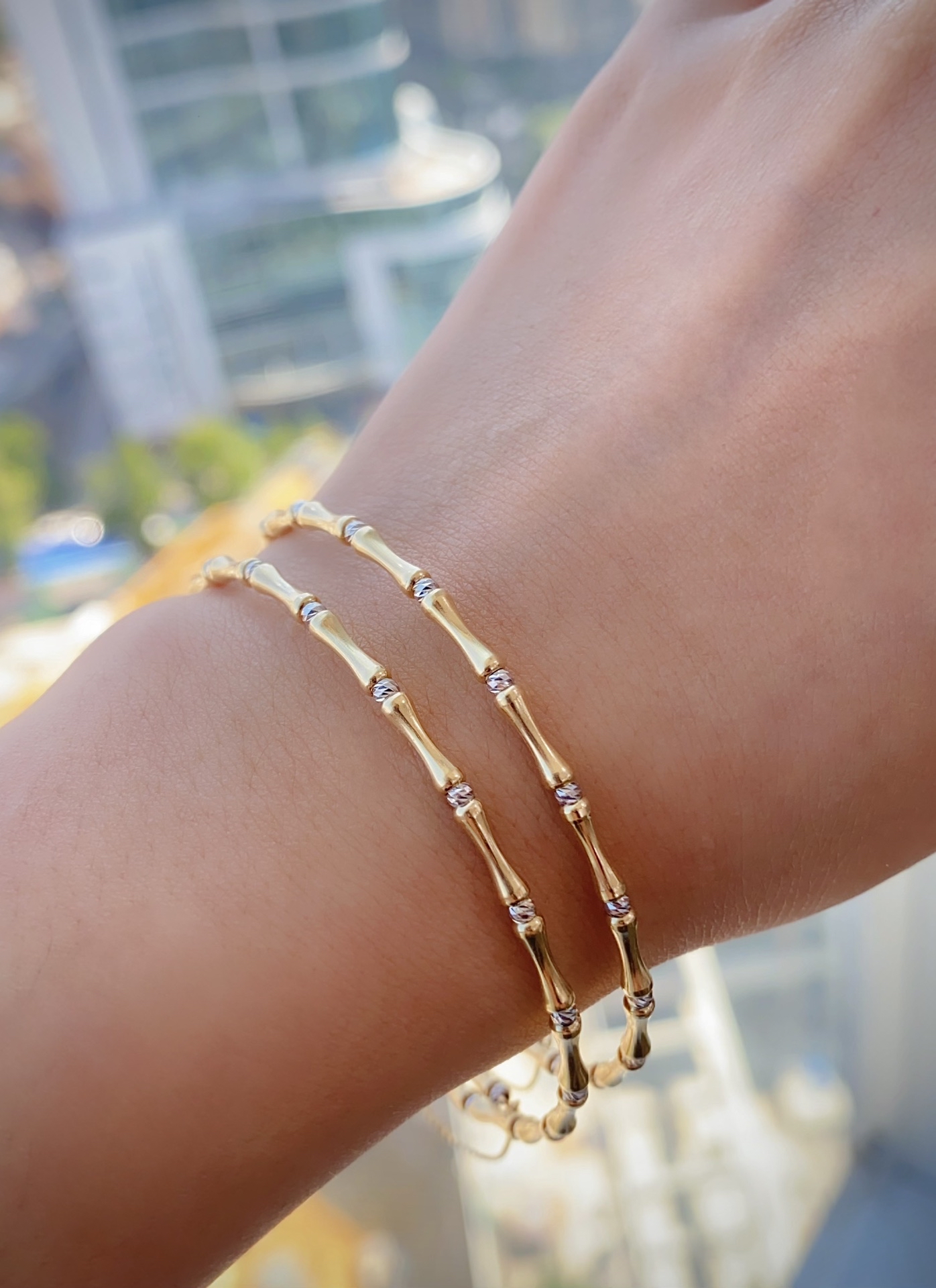 18K Gold Bamboo Segment Bangle N091159