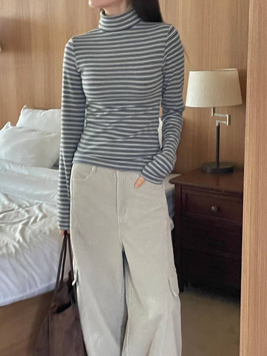 [打底必備!]高領開衩橫間長袖上衣(三色入)