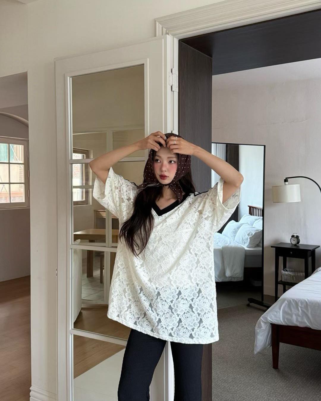 鏤空Lace運動風 oversize tee