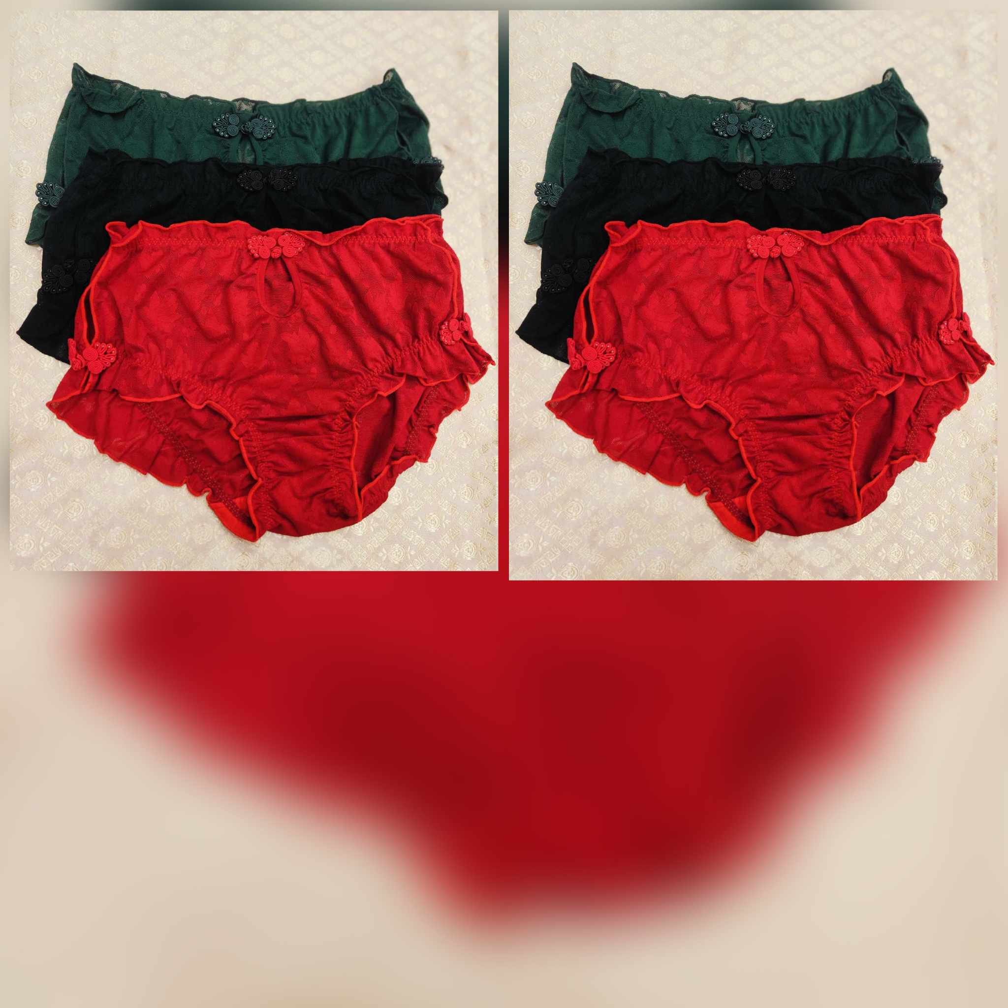 TW#2171 中国结蕾丝内裤（一套三件）