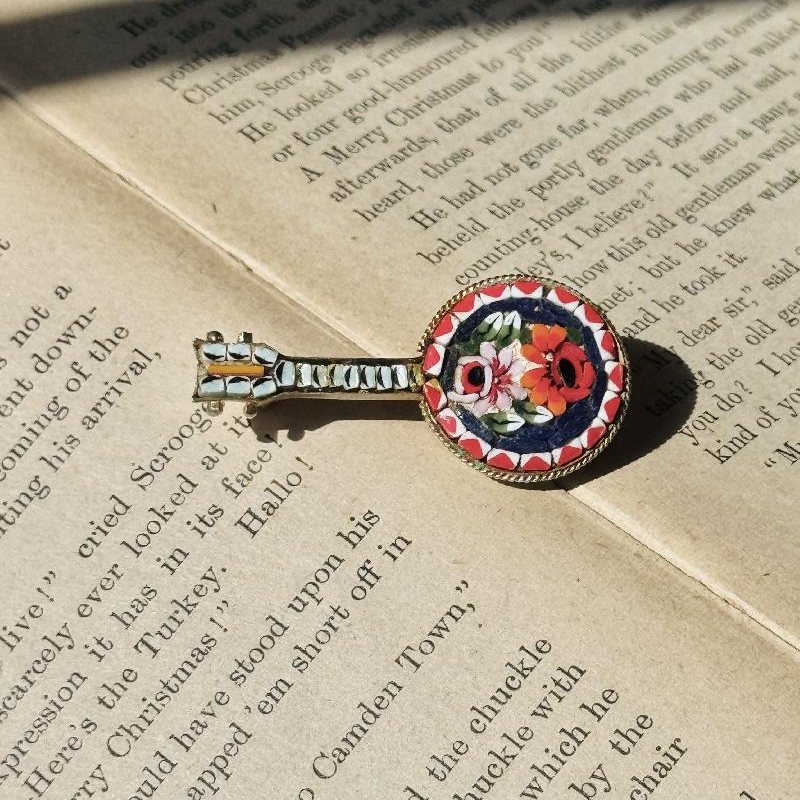 C.a. 1960s Italian Mosaic Mandolin/ Round Guitar Brooch (MT2389)