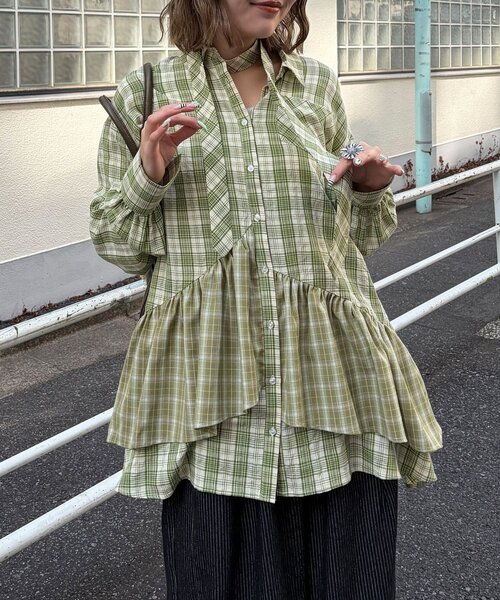 多層束腰襯衫裙【JT041】