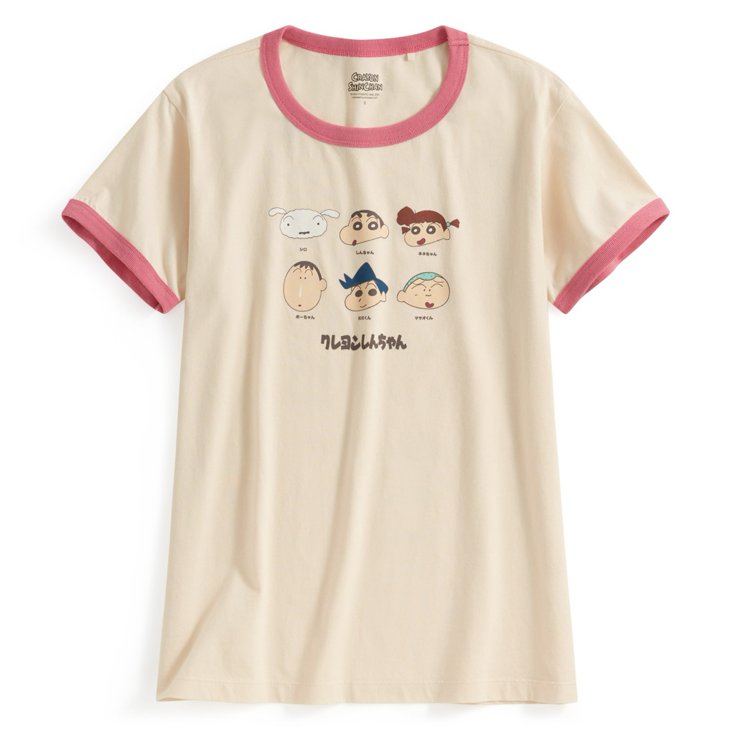 💚預訂 台灣直送💚蠟筆小新人物印花配色純棉成人女裝親子款羅紋短袖T恤