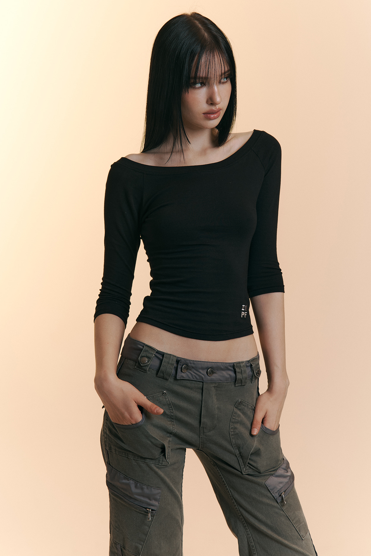 pleaseNOFOLLOW - Zed Off-Shoulder Long Sleeve Top (Black)
