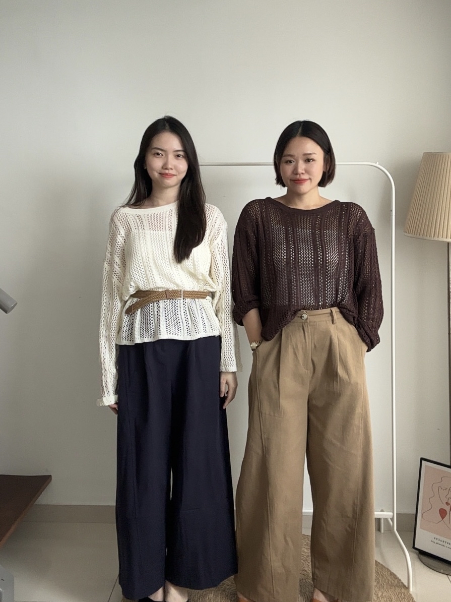 S1859 Wide Leg Long Pants - Blue & Khaki