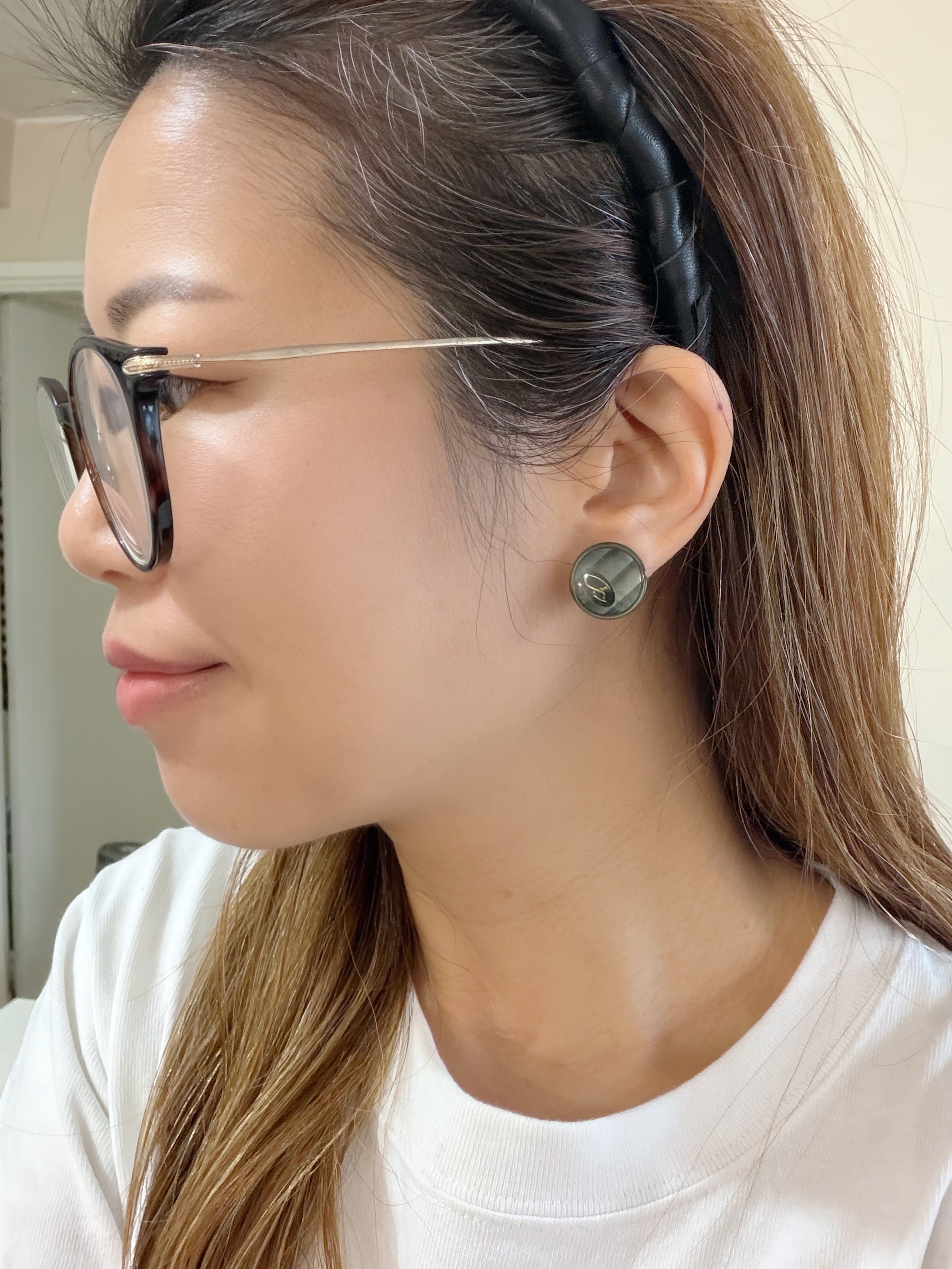 日本鈕扣耳環/暗間墨綠