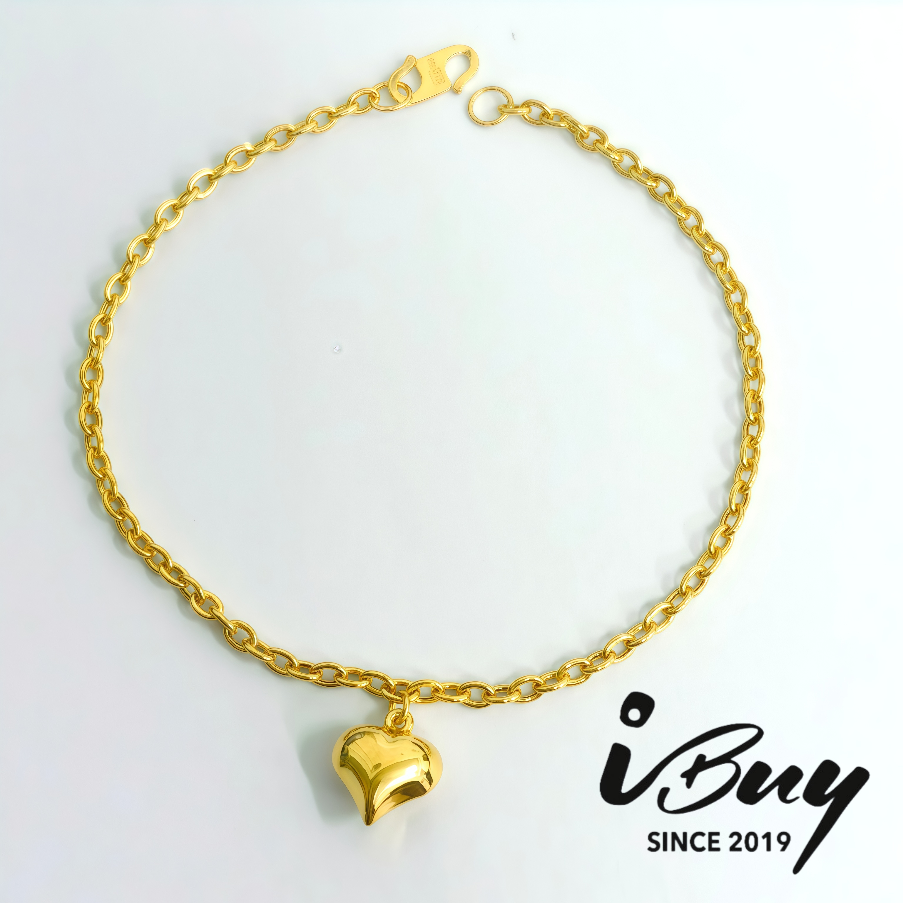 916 GOLD FULL GLOSS LOVE DANGLE HOLLOW CABLE BRACELET (S) 916 金 亮面爱心吊坠空心万字手链(S)