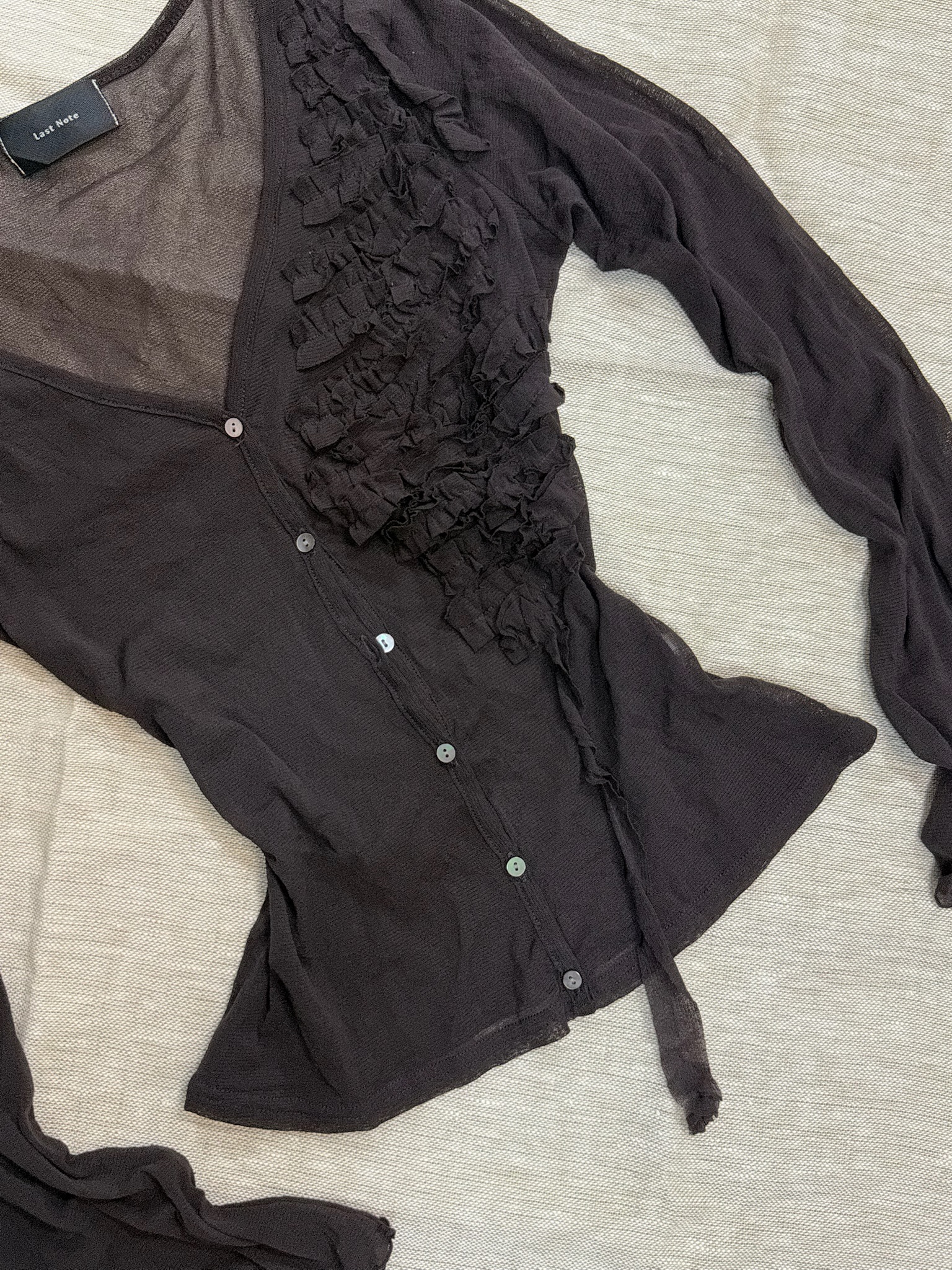 Brown Sheer V-Neck Ruffle Top/Outer