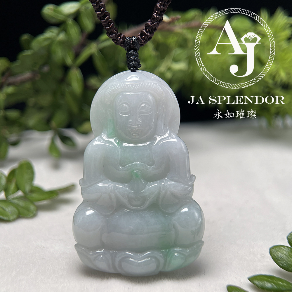 JN-908 天然翡翠A玉 白底青觀音吊墜