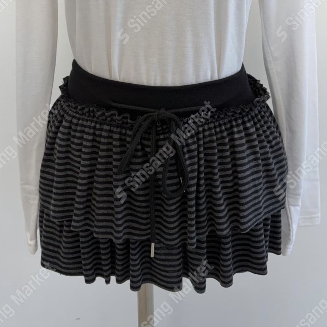 韓國間條兩層蛋糕裙