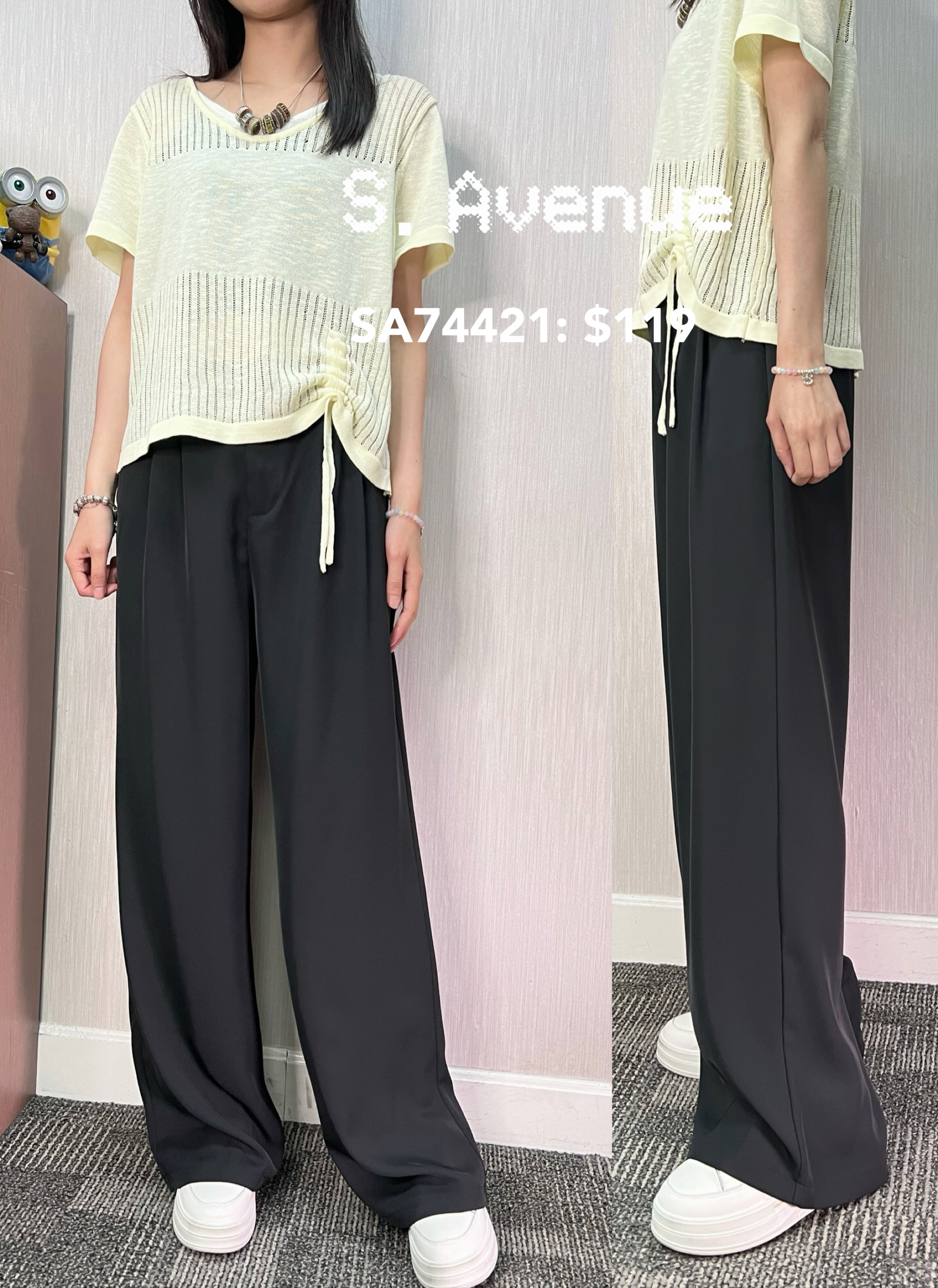 SA74421: 🩷推介前有鈕後橡筋腰靚料直筒西褲