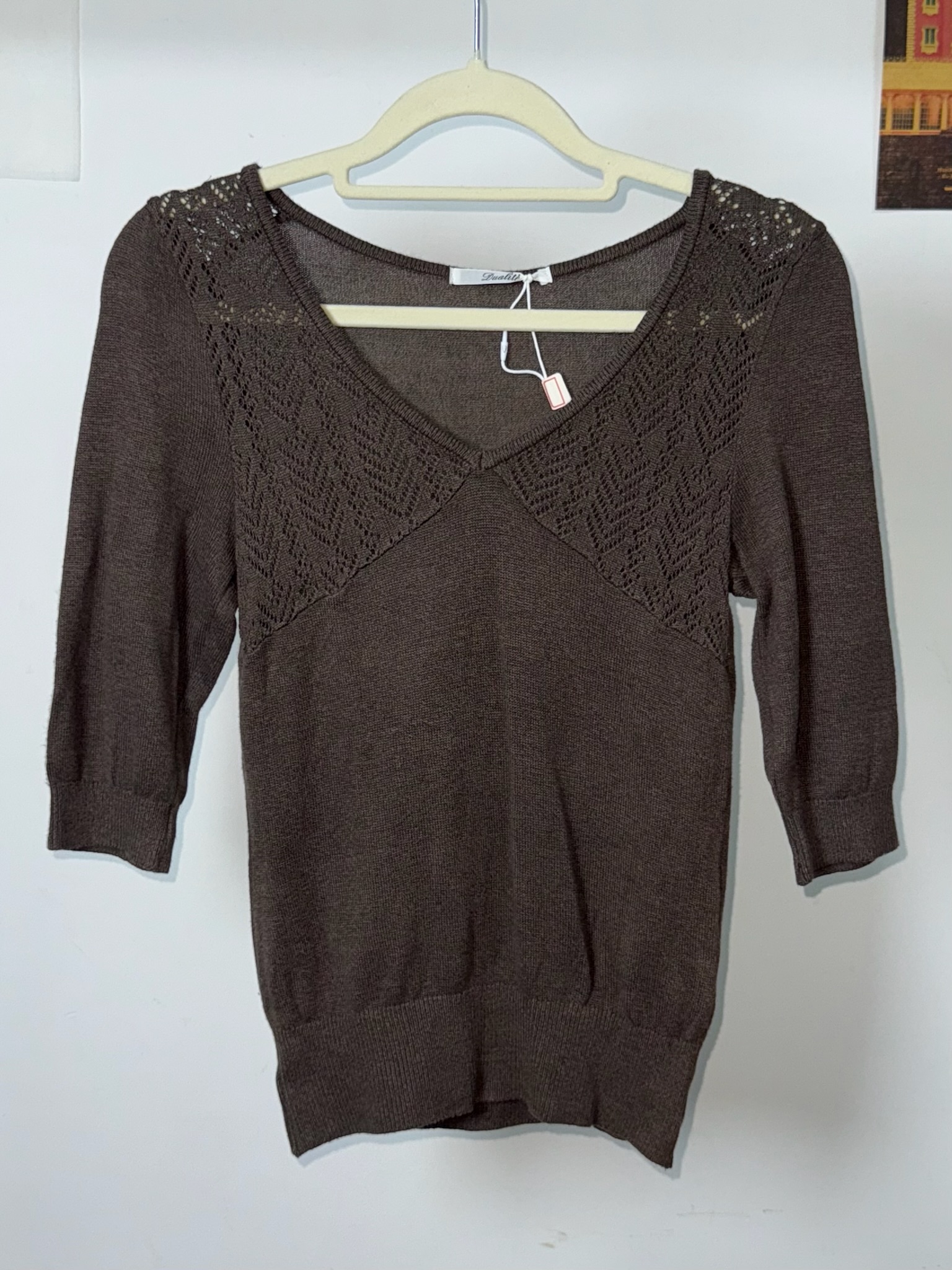 Retro Dark Top with Ruffled Mesh Hem