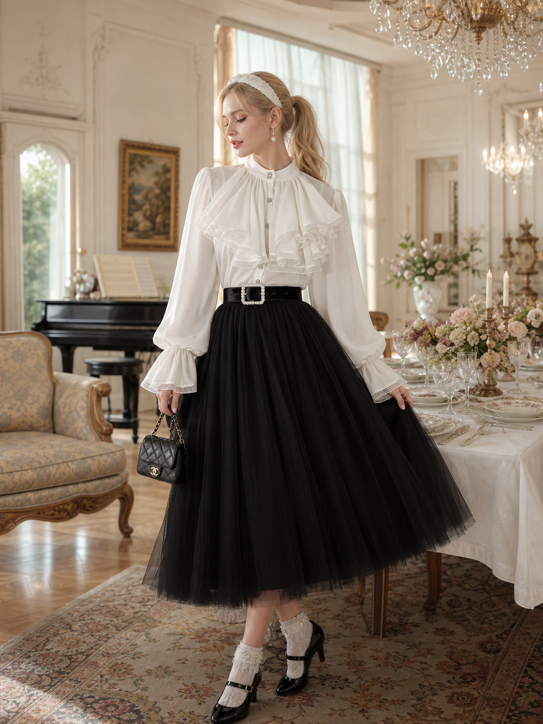 經典電影蕾絲荷葉領巾小王子貴族襯衫 The Little Prince Grand Ruffle Lace Blouse