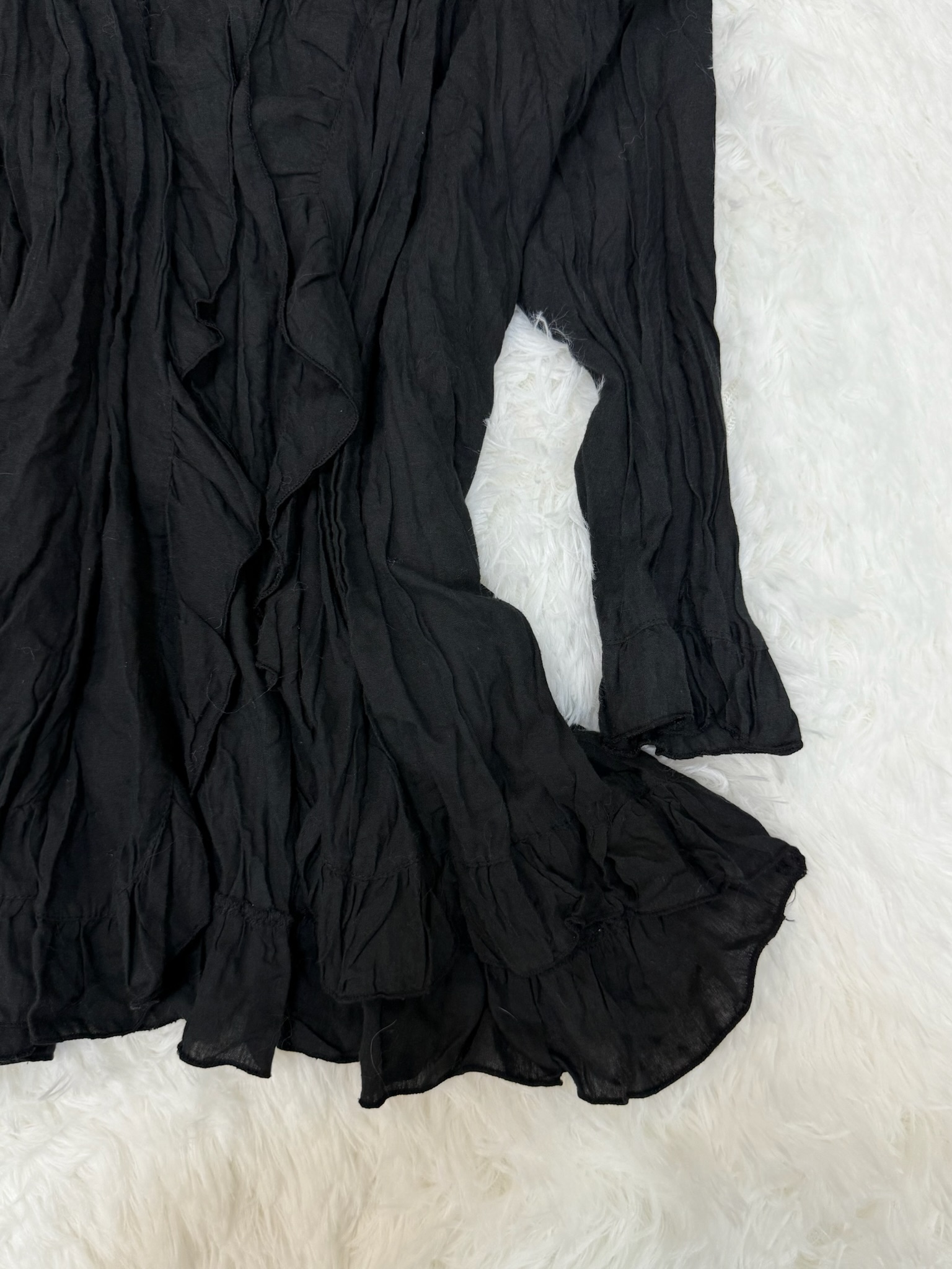 Black Crinkle Ruffle Blouse
