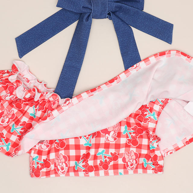 🆕【⭐訂購⭐】 🇯🇵日本直送 🌀#Minnie 荷葉邊領格紋上衣 + 牛仔布褲 泳衣 兩件套🌀 [ELDA-0206][260522]
