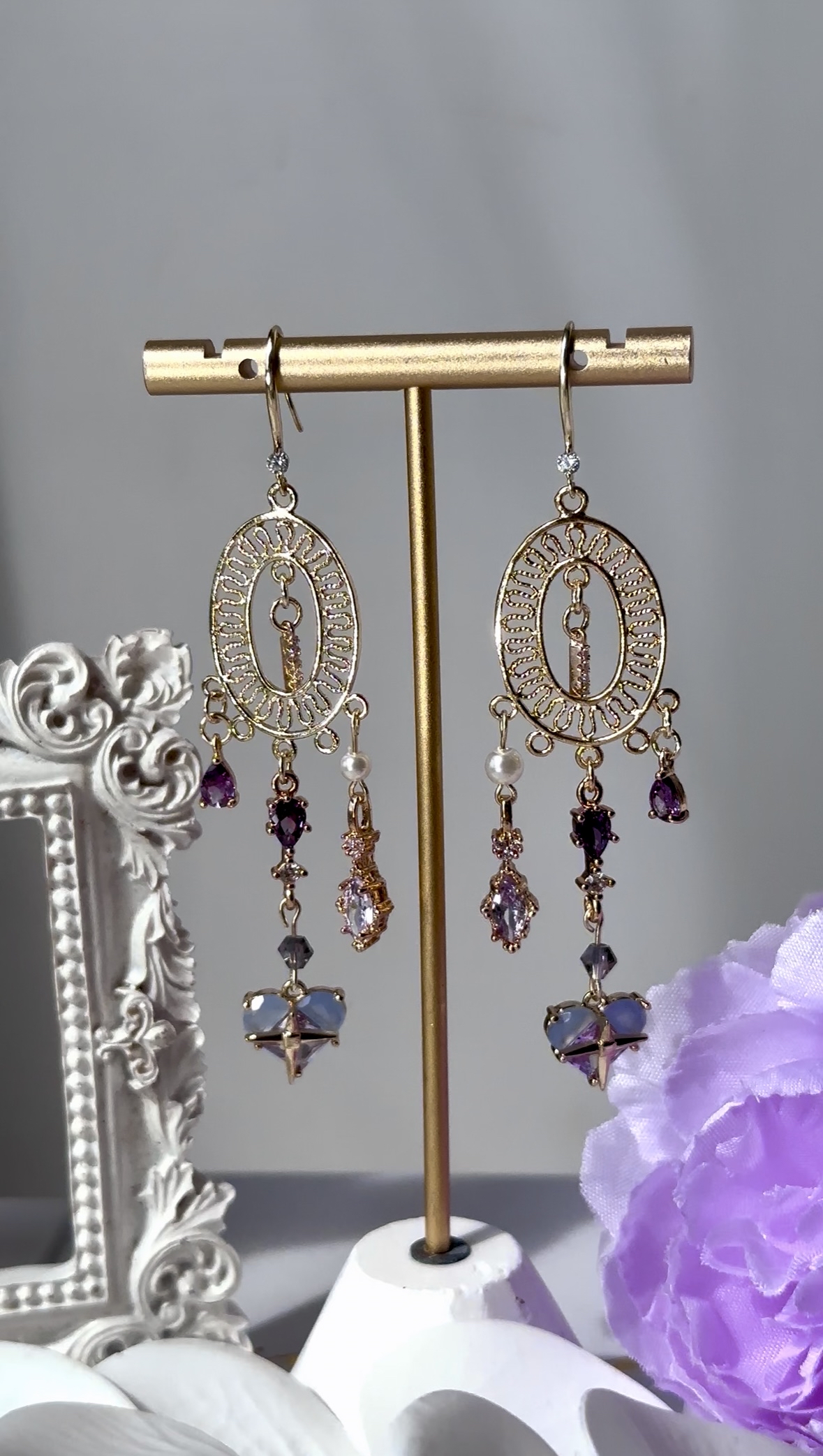 漸變紫心鑽耳環💜